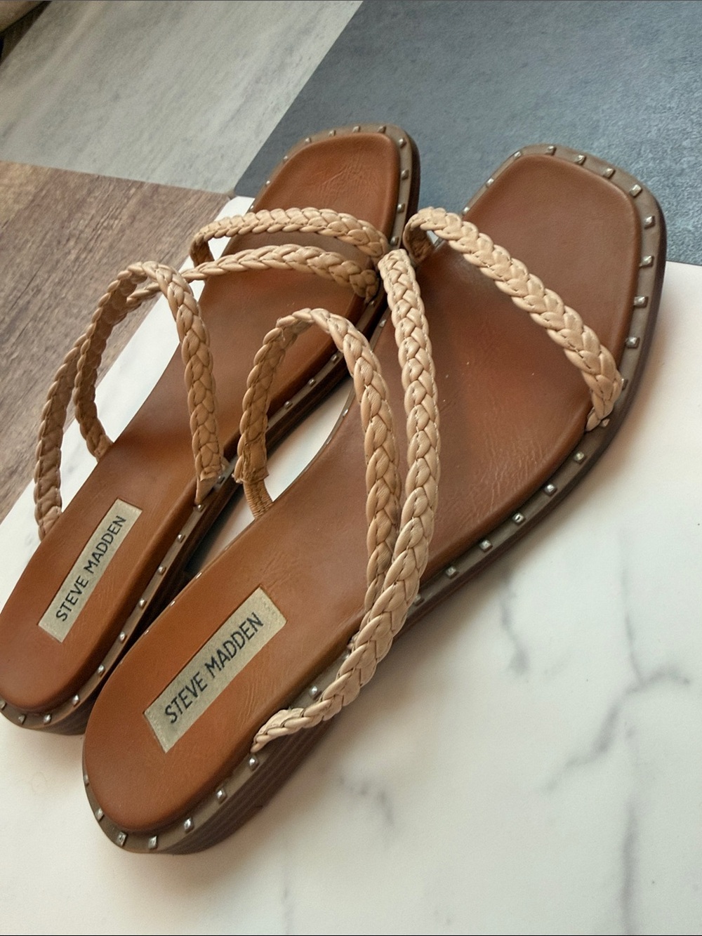 Steve Madden Braided Beige Strappy Slide Sandals - Picture 5 of 5